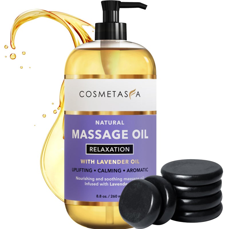 Cosmetasa Lavender Massage Oil for Massage Therapy with Hot Stones Natural CrueltyFree Spa Quality Skin Therapy Oil Soothing Care Lavender Geranium Grapeseed Oil 88 oz
